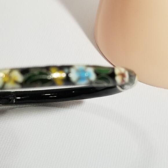 Vintage cloisonne black painted enamel hinged bangle 1.2000 - Picture 4 of 15